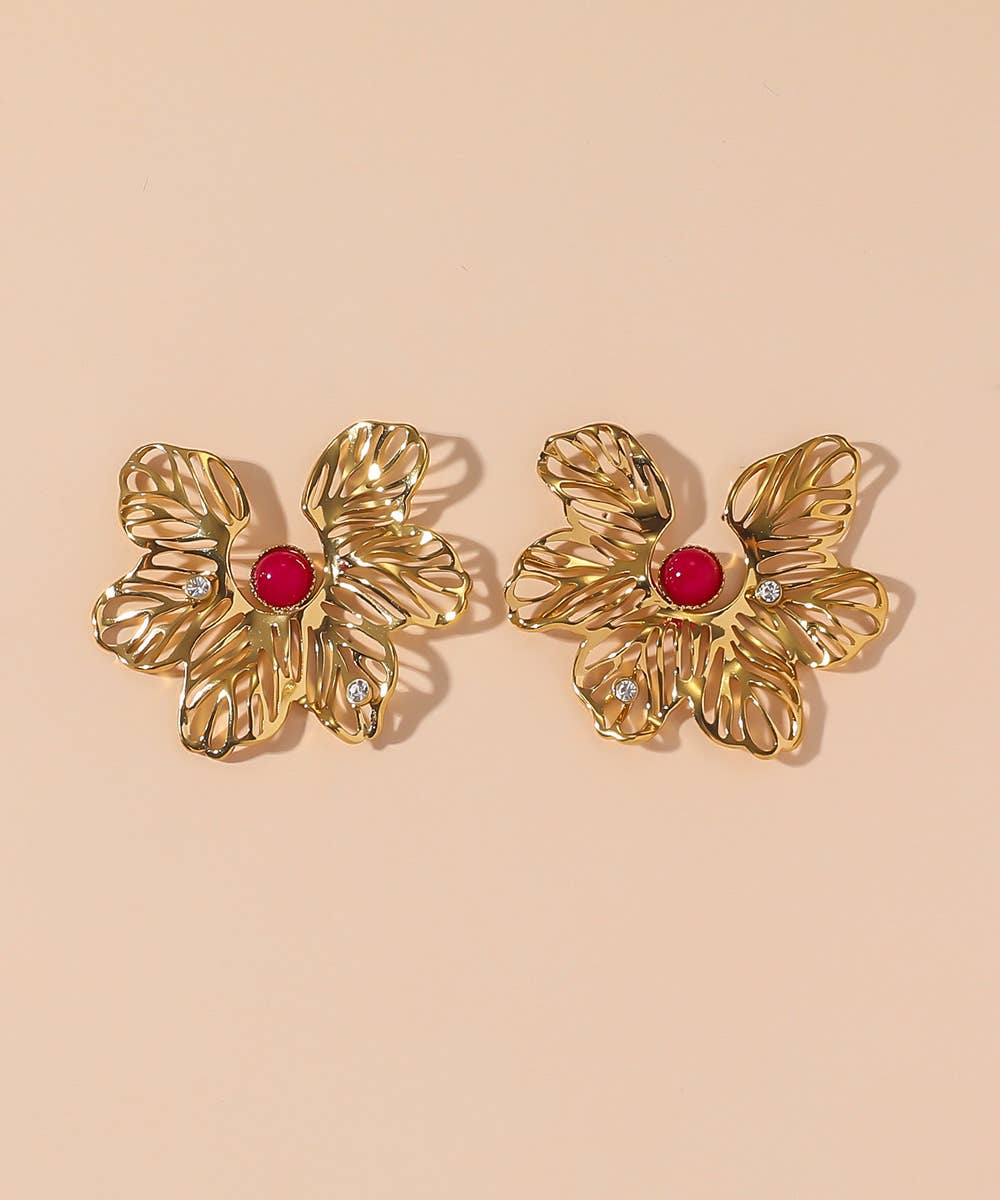 Stainless Steel FLower Stud Earrings - Vintage Bloom