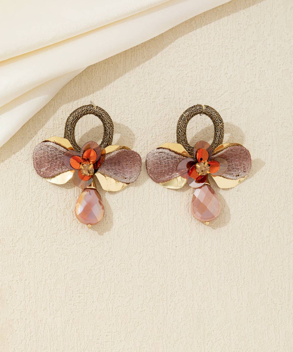 Crystal Flower Drop Stud Earrings