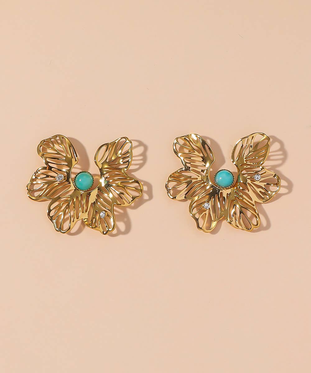 Stainless Steel FLower Stud Earrings - Vintage Bloom