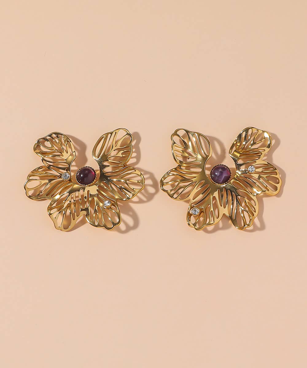 Stainless Steel FLower Stud Earrings - Vintage Bloom