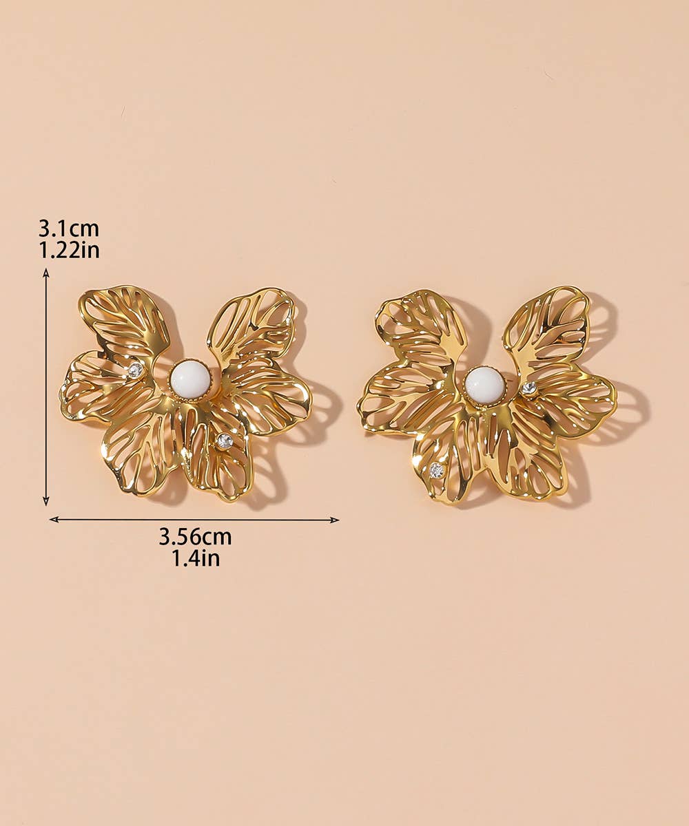Stainless Steel FLower Stud Earrings - Vintage Bloom