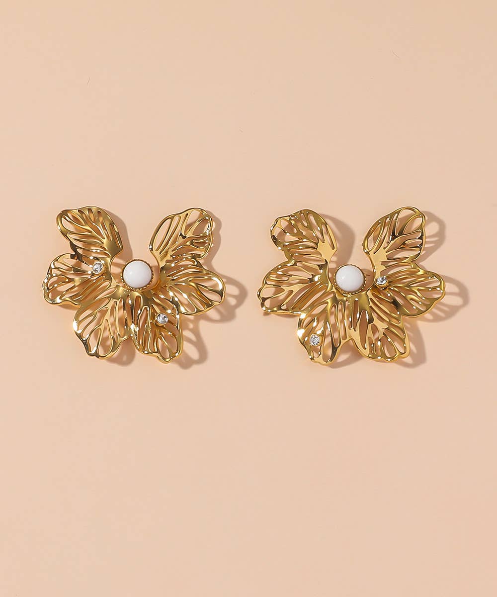 Stainless Steel FLower Stud Earrings - Vintage Bloom