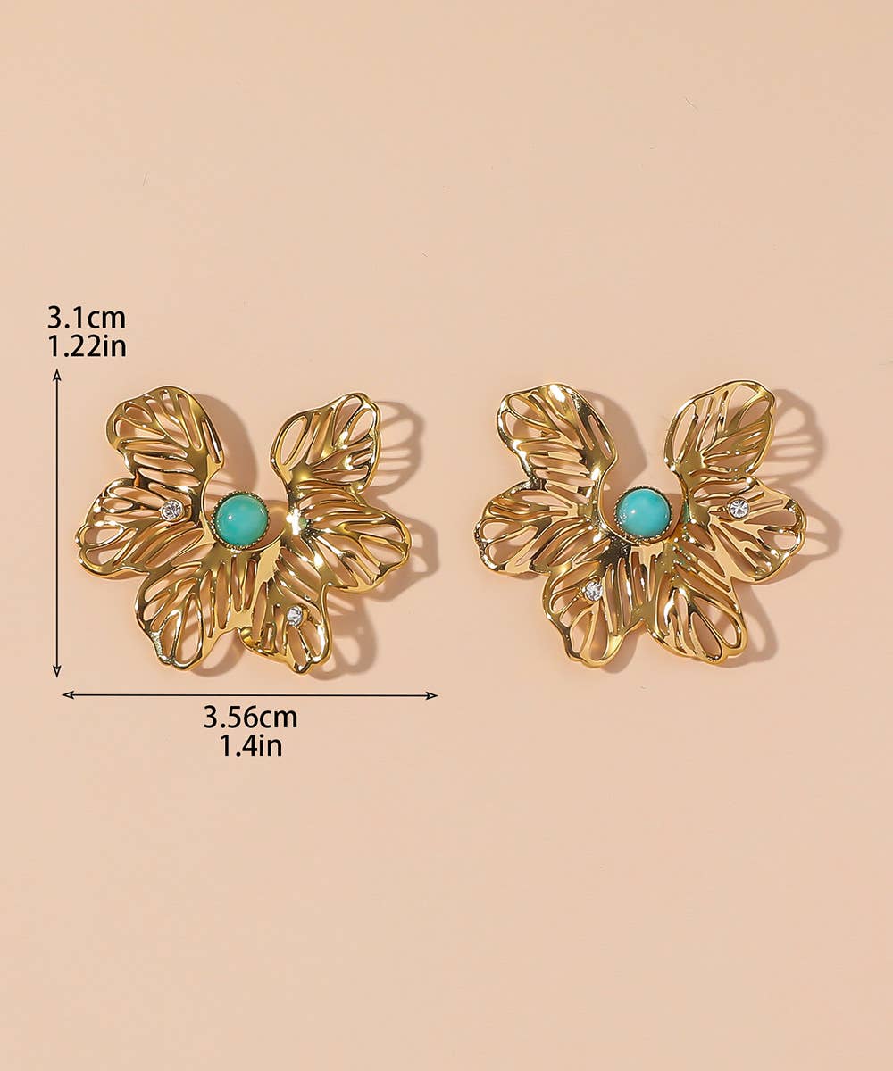 Stainless Steel FLower Stud Earrings - Vintage Bloom
