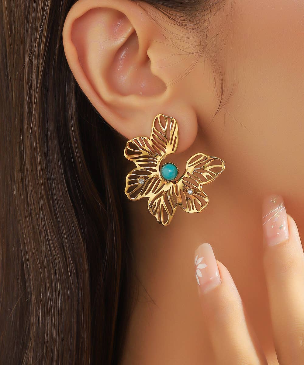 Stainless Steel FLower Stud Earrings - Vintage Bloom
