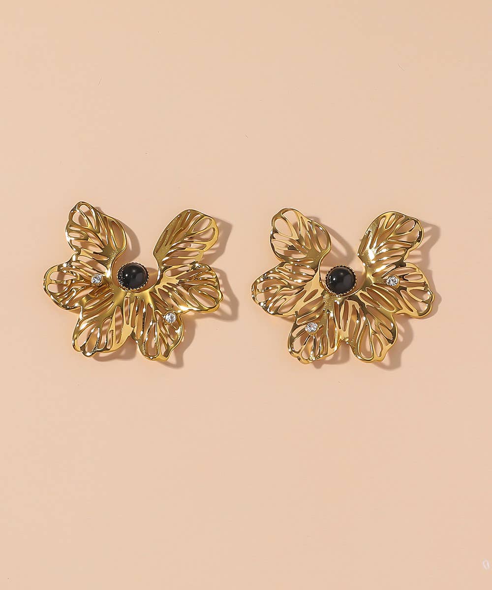 Stainless Steel FLower Stud Earrings - Vintage Bloom