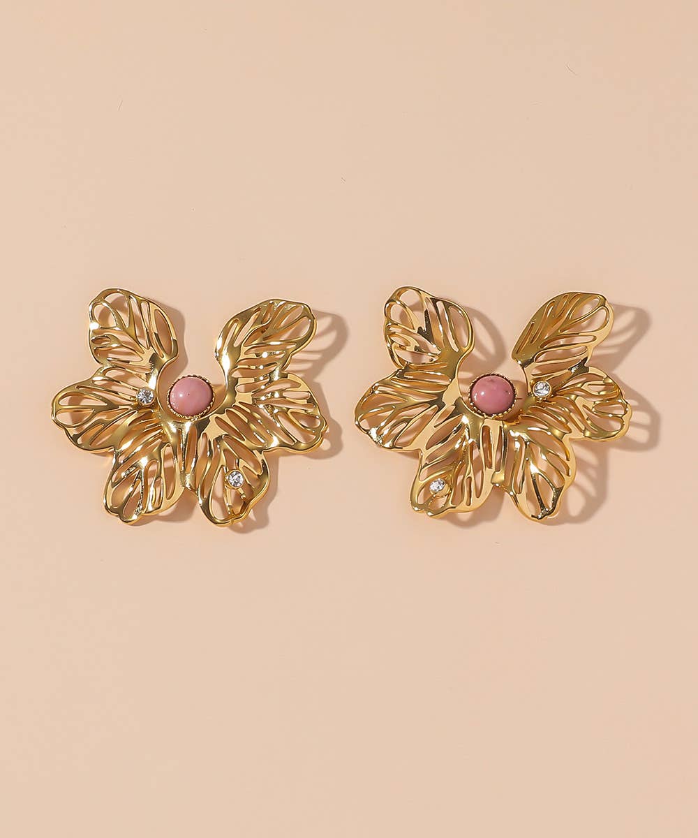 Stainless Steel FLower Stud Earrings - Vintage Bloom