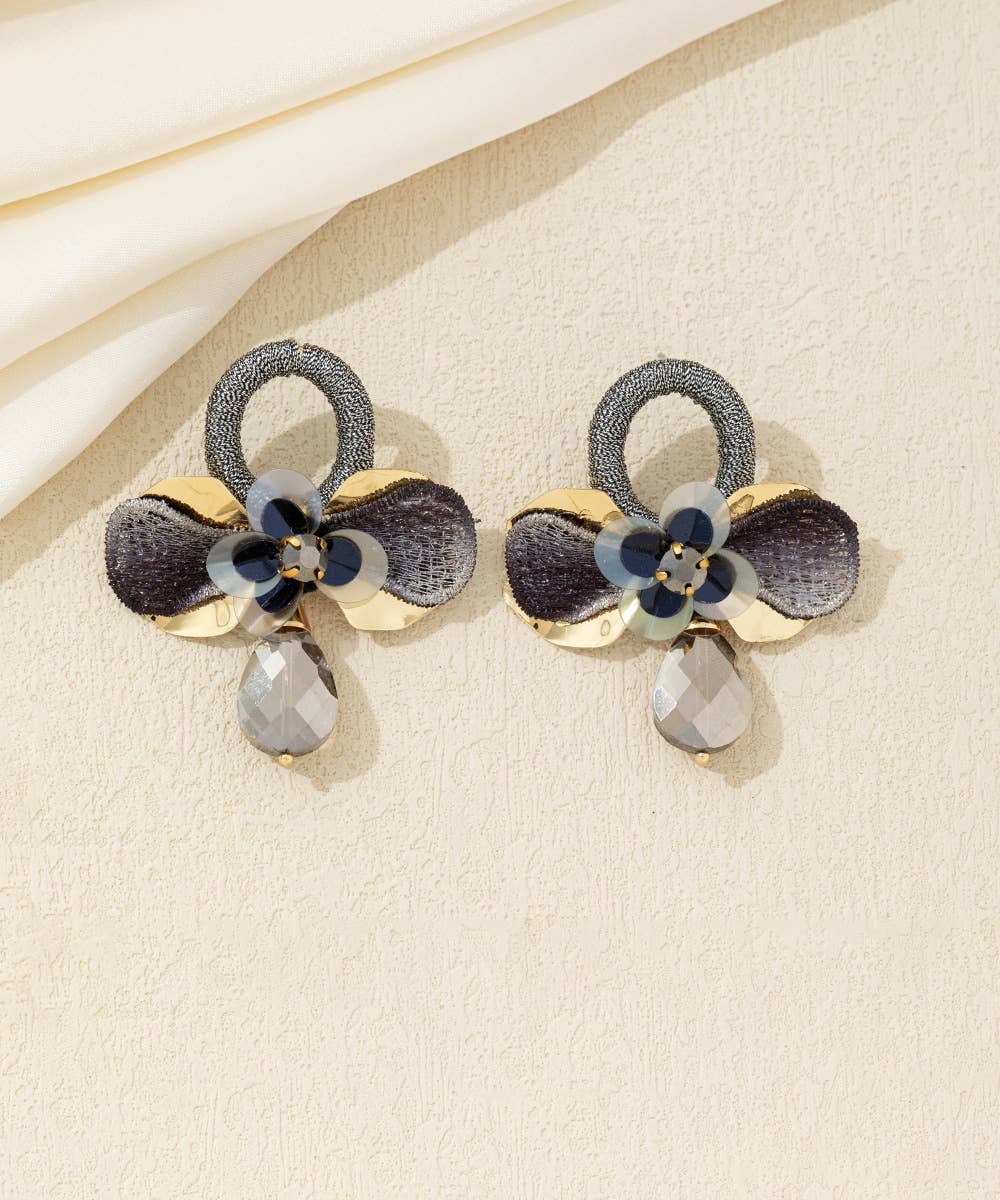 Crystal Flower Drop Stud Earrings