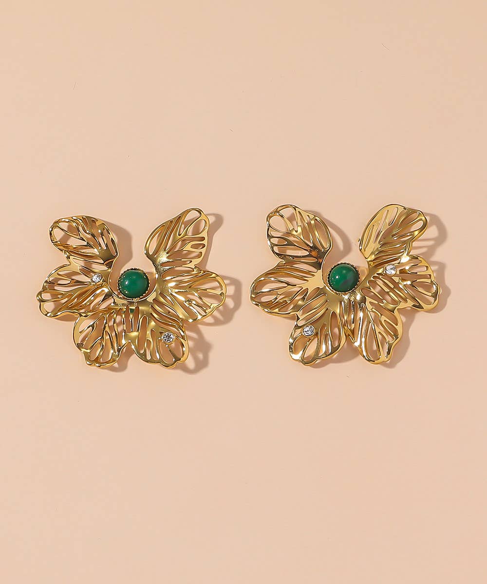 Stainless Steel FLower Stud Earrings - Vintage Bloom