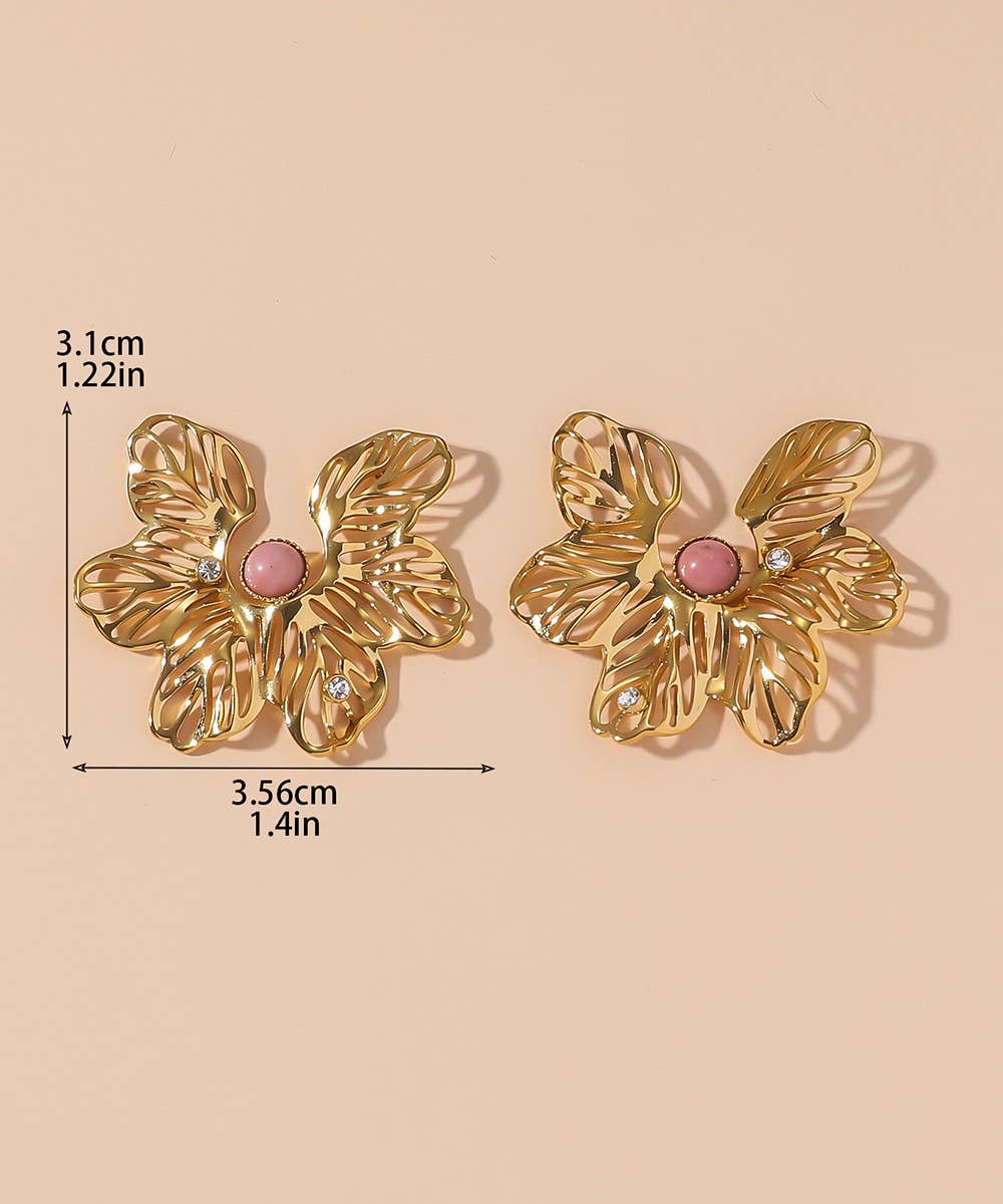 Stainless Steel FLower Stud Earrings - Vintage Bloom