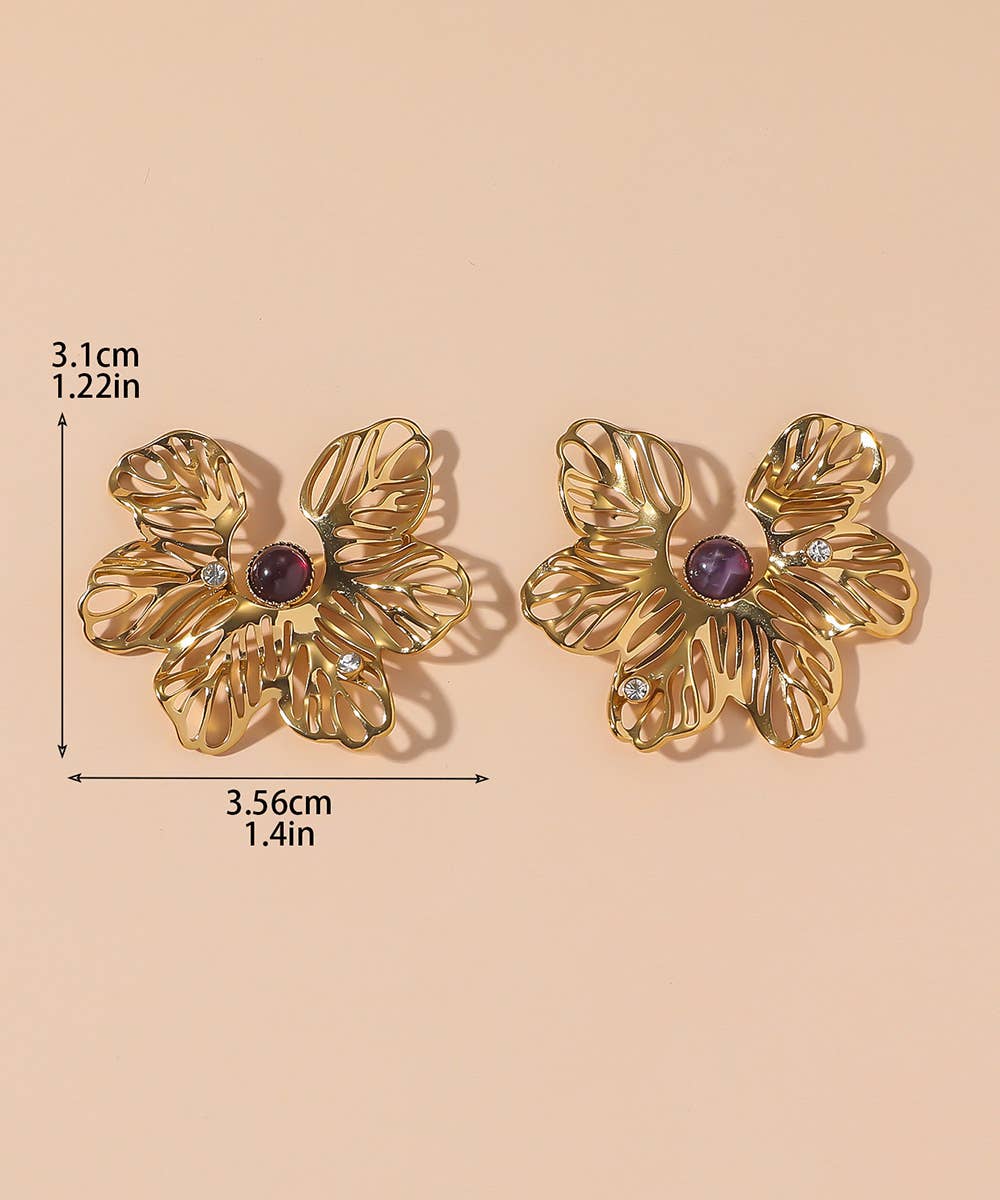 Stainless Steel FLower Stud Earrings - Vintage Bloom